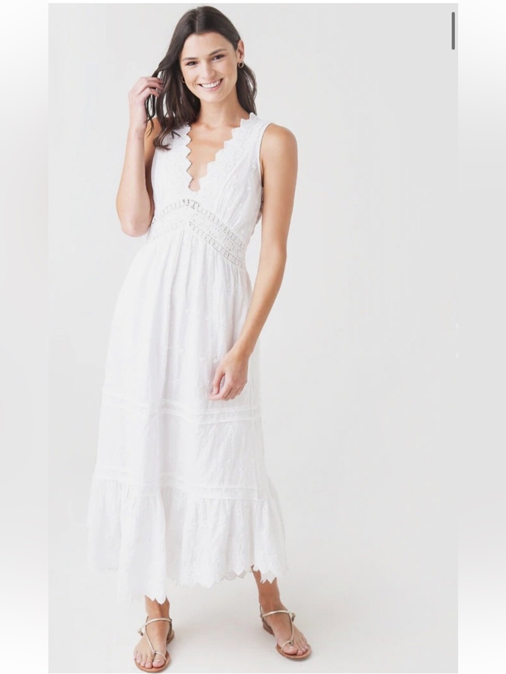 LoveShackFancy Oakley white cotton embroidered Maxi Dress with pockets